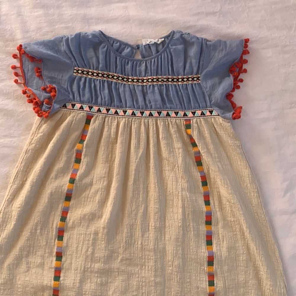 THML XS Mixed Media Cotton Embroidered Tribal Boho Flowy Peasant Blouse
